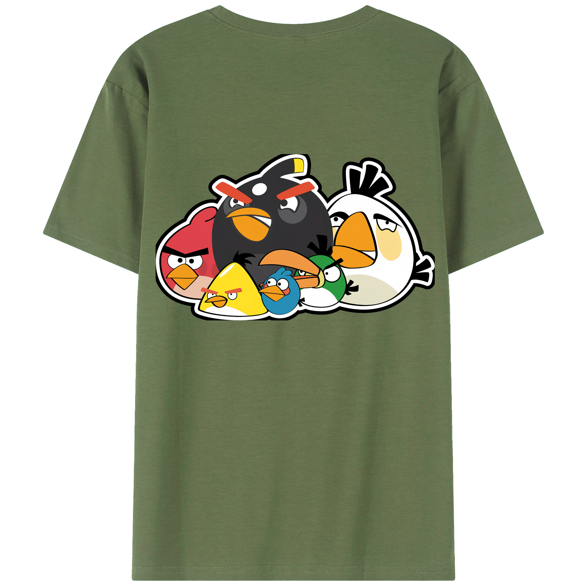 （画像用） Angry Birds アングリーバード 綿100％ メンズ半袖Tシャツ（バックプリント） 通気性